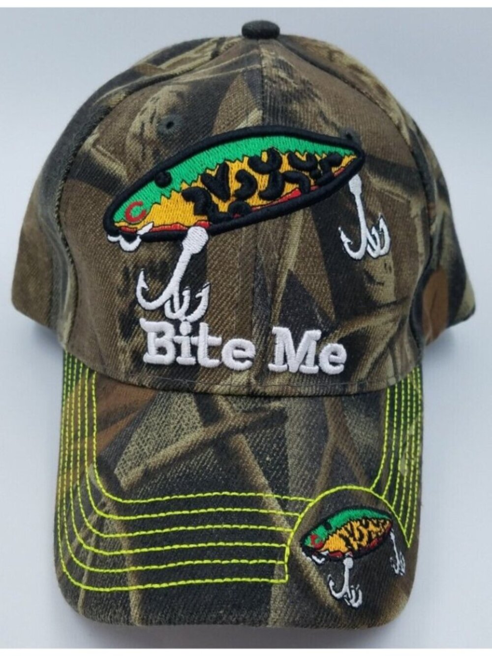 Bite Me Embroidered Fishing Lure Adjustable Camouflage Outdoor Baseball Hat Cap